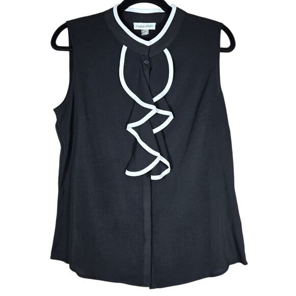 Calvin Klein Tops - Calvin Klein Blouse Womens Medium Ruffle Front Sleeveless Business Casual Flirty